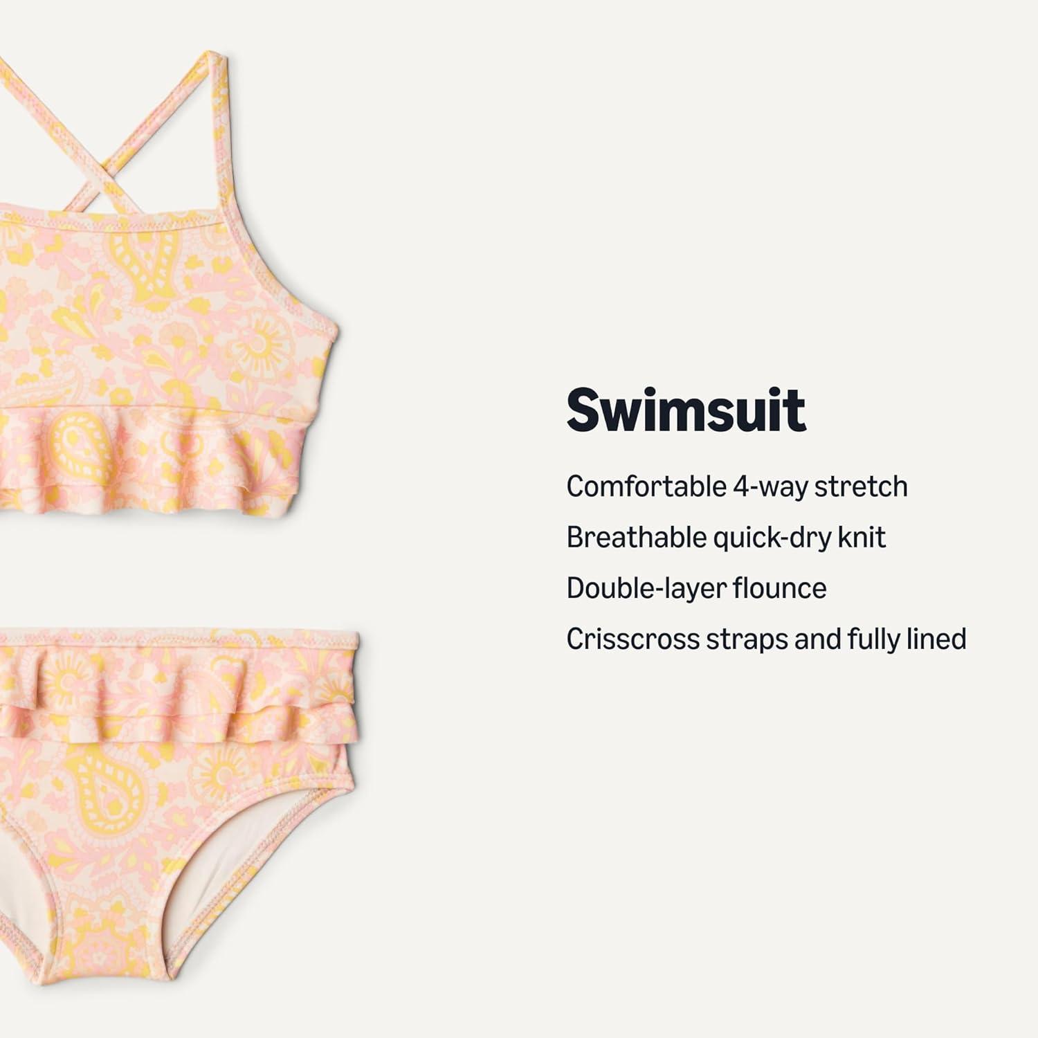 imageAmazon Essentials x Sofia Grainge Toddlers and Baby Girls Two Piece SwimsuitShell Pink Ornate Paisley