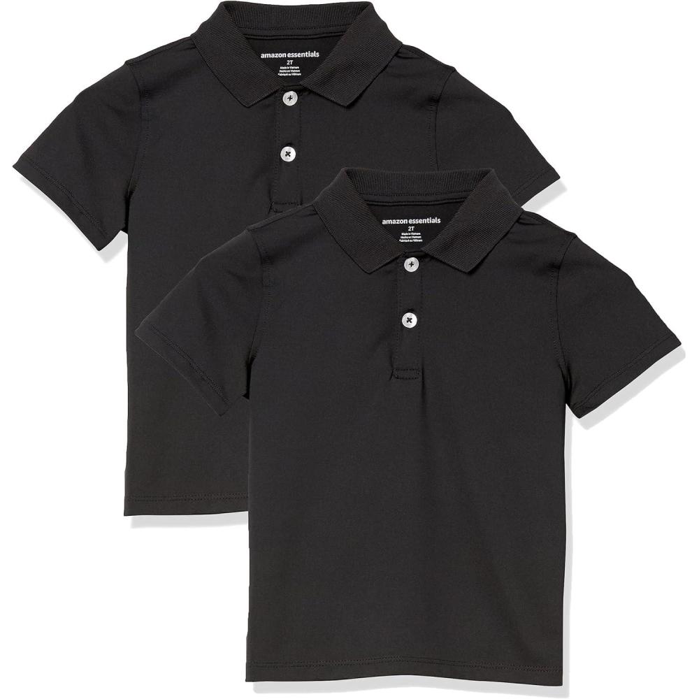 imageAmazon Essentials Boys and Toddlers ShortSleeve Active Performance Polo Shirts Pack of 2Black