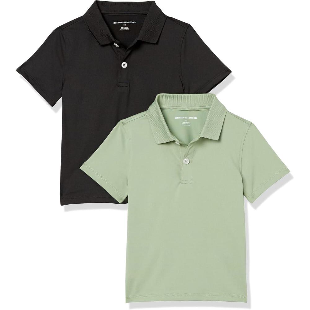 imageAmazon Essentials Boys and Toddlers ShortSleeve Active Performance Polo Shirts Pack of 2BlackOlive