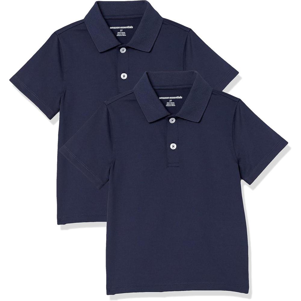 imageAmazon Essentials Boys and Toddlers ShortSleeve Active Performance Polo Shirts Pack of 2Navy