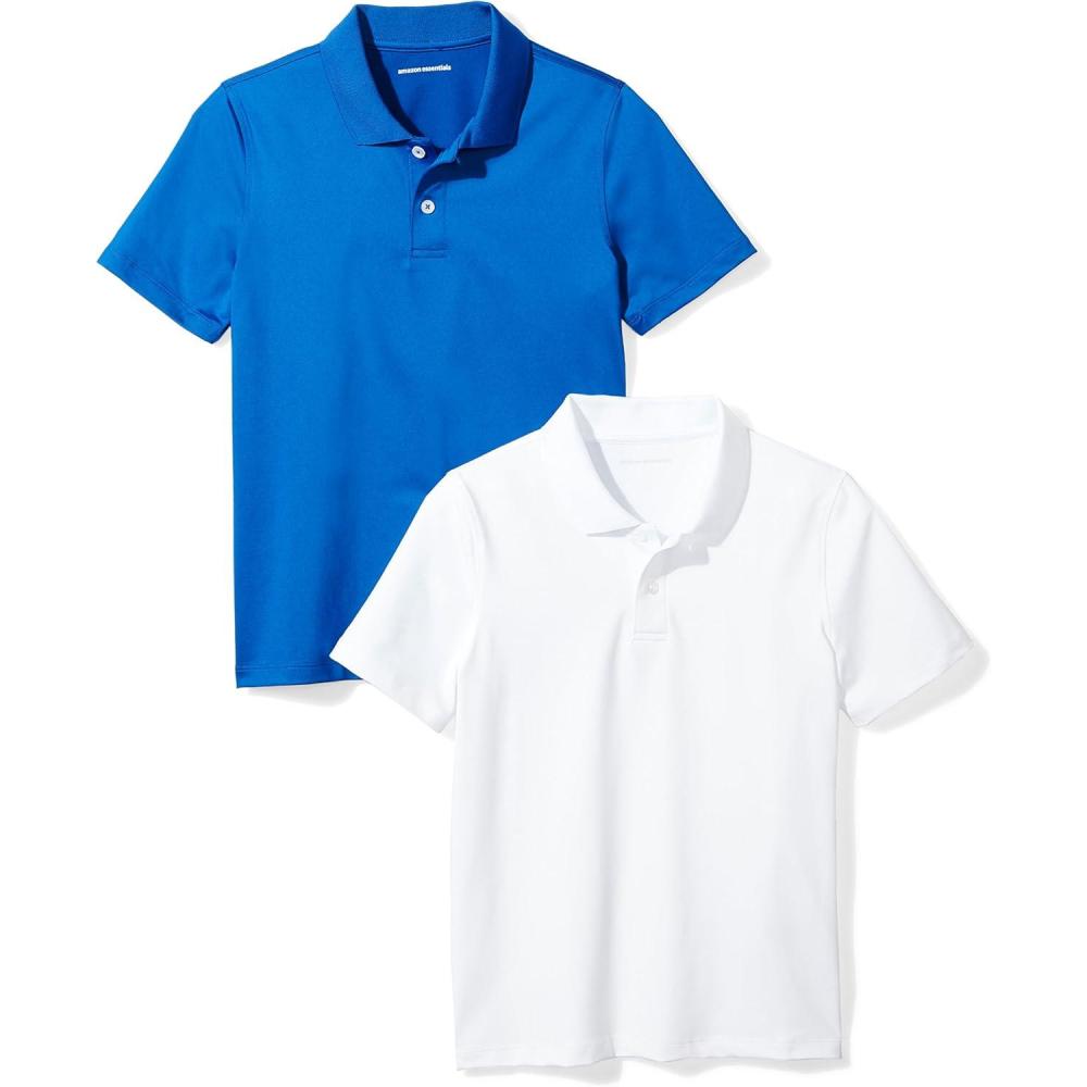 imageAmazon Essentials Boys and Toddlers ShortSleeve Active Performance Polo Shirts Pack of 2Royal BlueWhite