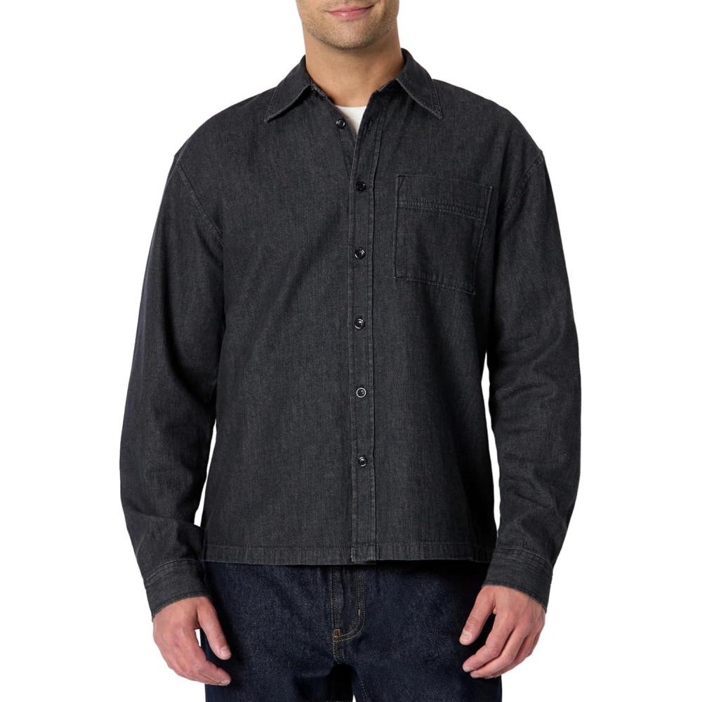 imageAmazon Essentials Mens Modern OversizedFit Denim ButtonDown ShirtBlack