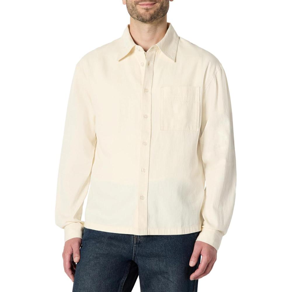 imageAmazon Essentials Mens Modern OversizedFit Denim ButtonDown ShirtEcru
