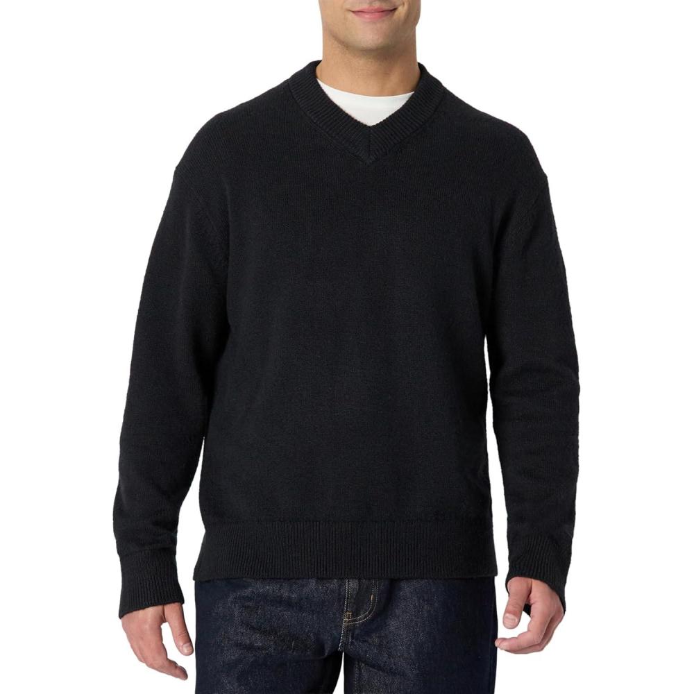 imageAmazon Essentials Mens RegularFit Cotton Blend VNeck SweaterBlack