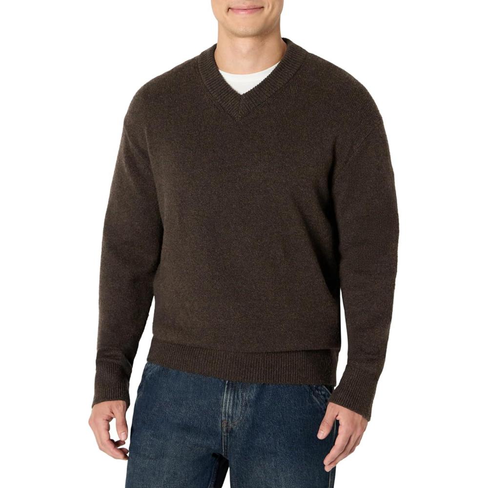 imageAmazon Essentials Mens RegularFit Cotton Blend VNeck SweaterChocolate Heather