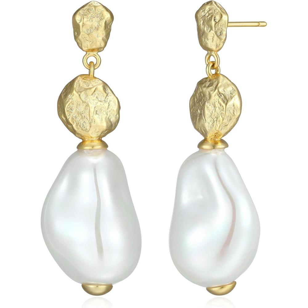 imageAmazon Essentials Pearl Drop Earrings for Women  GoldTone Fine Silver Plated Bridal Jewelry