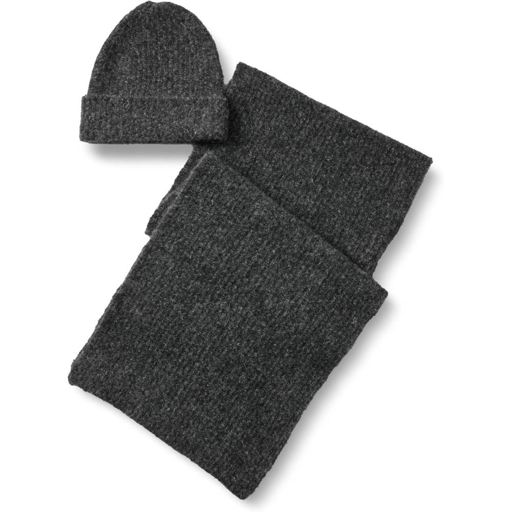 imageAmazon Essentials UnisexAdult Faux Mohair Scarf ampamp Hat SetCharcoal Heather
