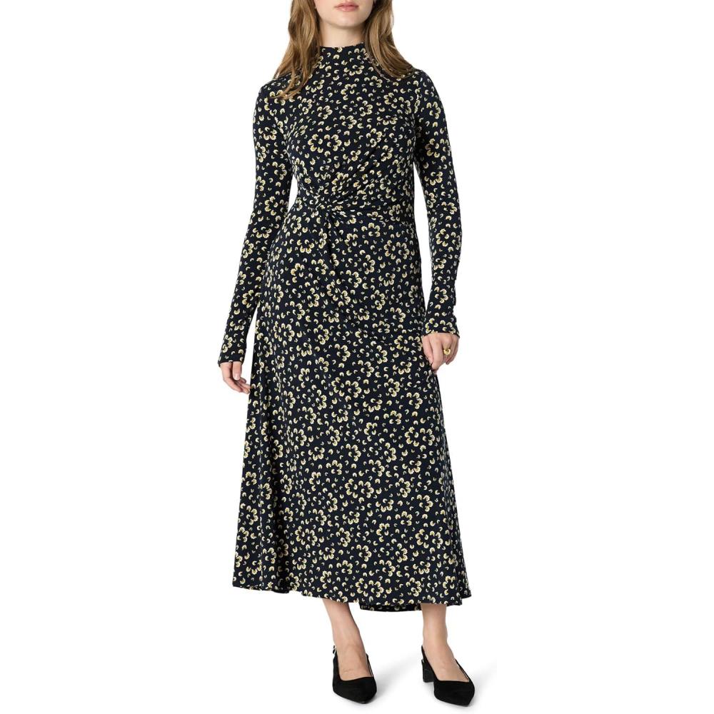 imageAmazon Essentials Womens Fit and Flare LongSleeved Short Maxi DressNavy Cream Petals