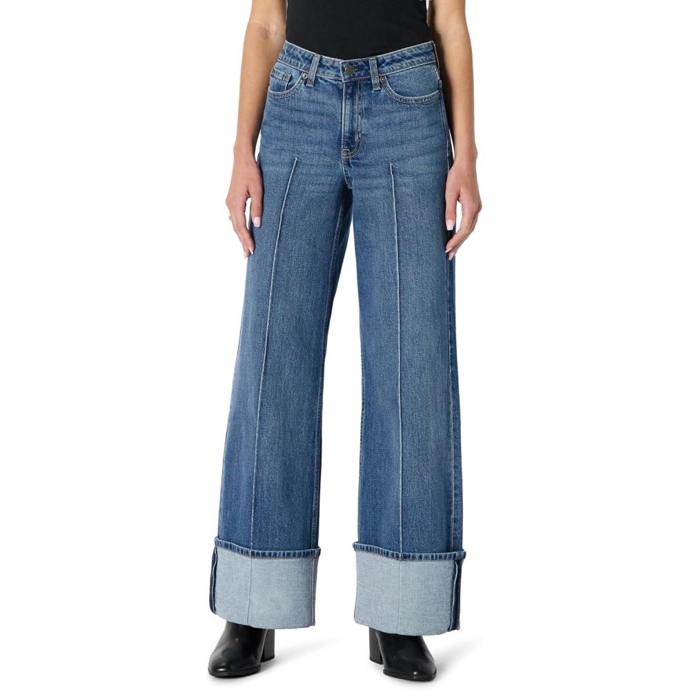 imageAmazon Essentials Womens HighRise Wide Leg Cuffed JeanMedium Blue Vintage