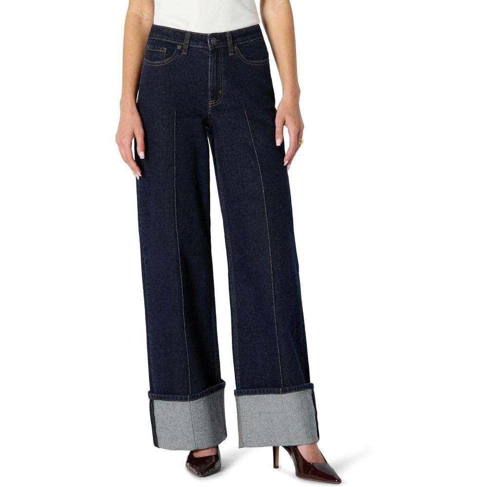 imageAmazon Essentials Womens HighRise Wide Leg Cuffed JeanRinse