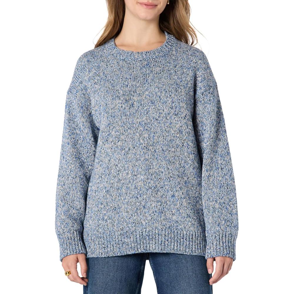 imageAmazon Essentials Womens OversizedFit MultiColor Heavyweight Crewneck SweaterBright Blue Marl