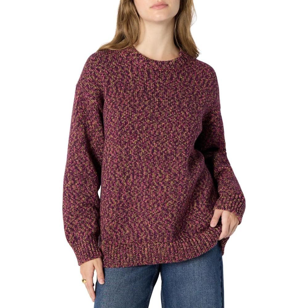 imageAmazon Essentials Womens OversizedFit MultiColor Heavyweight Crewneck SweaterBurgundy Marl