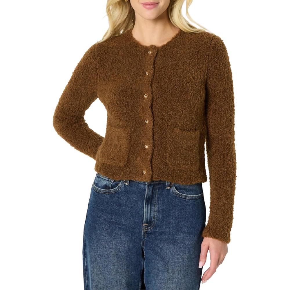imageAmazon Essentials Womens RegularFit Wool Blend Boucle ButtonDown JacketBrown