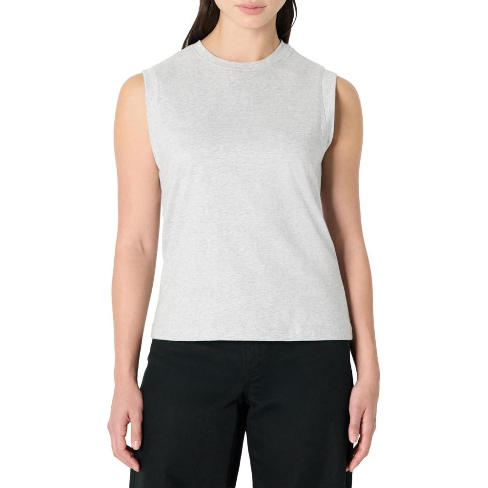 imageAmazon Essentials Womens RelaxedFit Cotton Muscle TeeLight Grey Heather