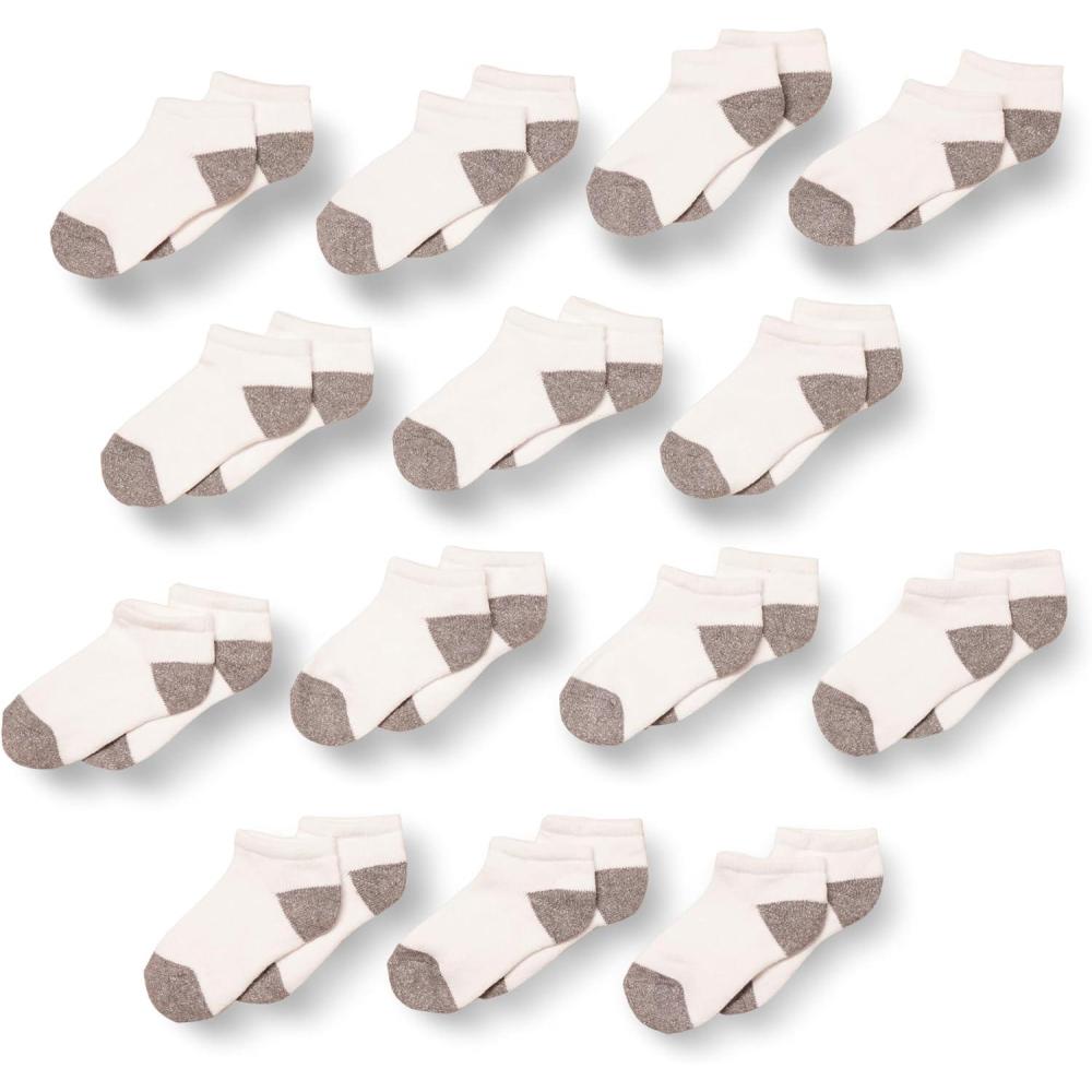 imageAmazon Essentials unisexchild Cotton Low Cut Cushioned SockWhiteGrey