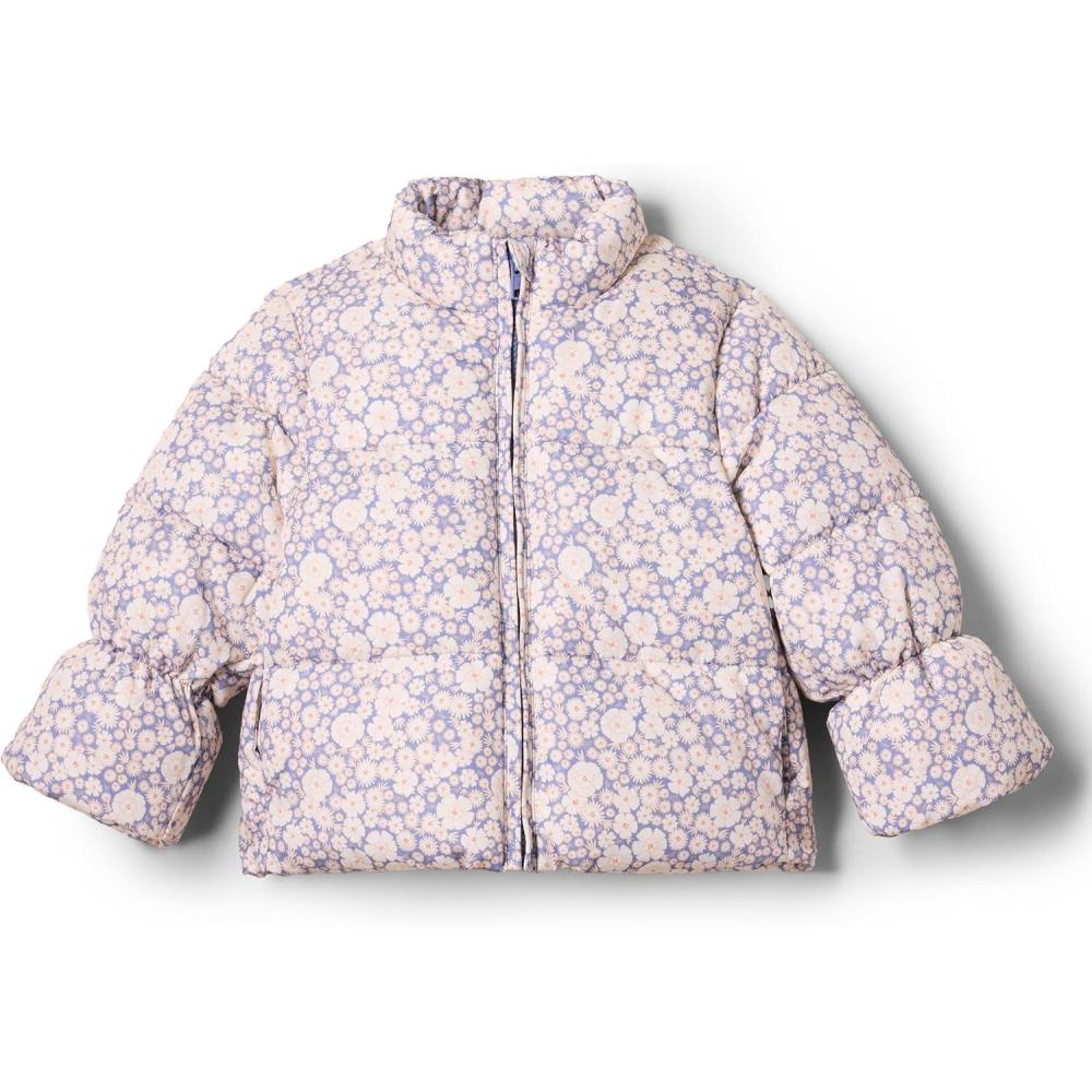 imageAmazon Essentials x Sofia Grainge Toddlers and Baby Girls Taffeta Puffer JacketBlue Ivory Delicate Floral