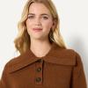 imageAmazon Essentials Womens RelaxedFit Button Collar SweaterCaramel Heather