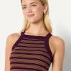 imageAmazon Essentials Womens SlimFit Stretch Rib HighNeck TankBurgundy Brown Stripe