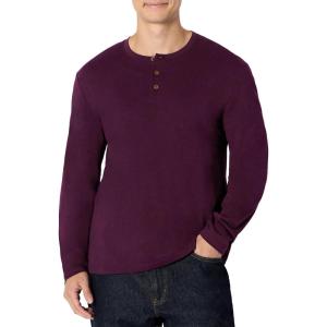imageAmazon Essentials Mens RelaxedFit Long Sleeve HenleyBurgundy