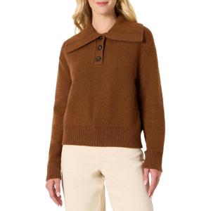 imageAmazon Essentials Womens RelaxedFit Button Collar SweaterCaramel Heather