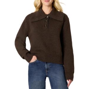 imageAmazon Essentials Womens RelaxedFit Button Collar SweaterChocolate Heather
