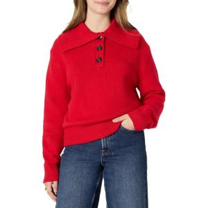 imageAmazon Essentials Womens RelaxedFit Button Collar SweaterRed