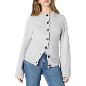 imageAmazon Essentials Womens RegularFit LongSleeve Cardigan with Bell Sleeves and Shaped WaistLight Grey Heather