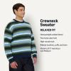 imageAmazon Essentials Demis Pick Mens RelaxedFit Faux Mohair Crewneck Pullover SweaterNavy Blue Stripe Knit