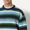 imageAmazon Essentials Demis Pick Mens RelaxedFit Faux Mohair Crewneck Pullover SweaterNavy Blue Stripe Knit