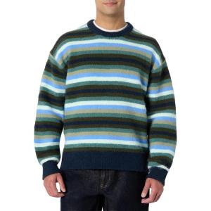 imageAmazon Essentials Demis Pick Mens RelaxedFit Faux Mohair Crewneck Pullover SweaterNavy Blue Stripe Knit