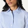 imageAmazon Essentials Womens RegularFit Stretch Poplin ButtonUp Dress ShirtWhite Blue Mini Stripe