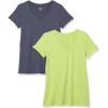 imageAmazon Essentials Womens Active Quick Dry Tech Stretch ShortSleeve VNeck TShirt Available in Plus Size Pack of 2Lime GreenSlate Grey