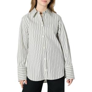 imageAmazon Essentials Demis Pick Womens OversizedFit Cotton Stretch Poplin ButtonDown Dress ShirtIvory Black Stripe