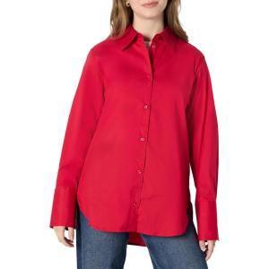 imageAmazon Essentials Demis Pick Womens OversizedFit Cotton Stretch Poplin ButtonDown Dress ShirtRed