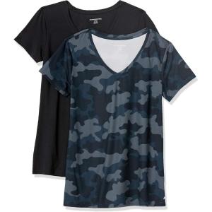 imageAmazon Essentials Womens Active Quick Dry Tech Stretch ShortSleeve VNeck TShirt Available in Plus Size Pack of 2BlackNavy Camo