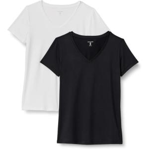 imageAmazon Essentials Womens Active Quick Dry Tech Stretch ShortSleeve VNeck TShirt Available in Plus Size Pack of 2BlackWhite