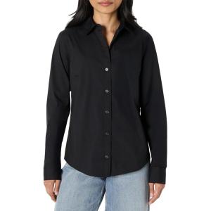 imageAmazon Essentials Womens RegularFit Stretch Poplin ButtonUp Dress ShirtBlack