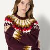 imageAmazon Essentials Demis Pick Womens OversizedFit Fair Isle Crewneck SweaterDark Burgundy Cream Chevron Knit