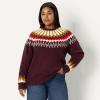 imageAmazon Essentials Demis Pick Womens OversizedFit Fair Isle Crewneck SweaterDark Burgundy Cream Chevron Knit