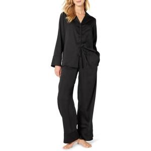 imageAmazon Essentials womens Satin Long Sleeve Shirt and Pant Pajama SetBlack