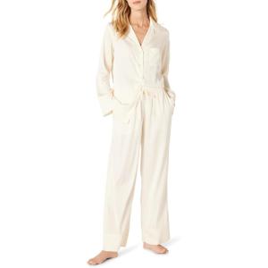 imageAmazon Essentials womens Satin Long Sleeve Shirt and Pant Pajama SetIvory