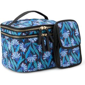 image:imageAmazon Essentials Womens Multifunctional Quilted Costmetic Case with Makeup Brush Storage Leopard One SizeBlue Floral