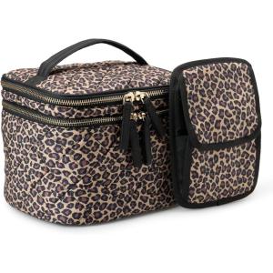 image:imageAmazon Essentials Womens Multifunctional Quilted Costmetic Case with Makeup Brush Storage Leopard One SizeLeopard