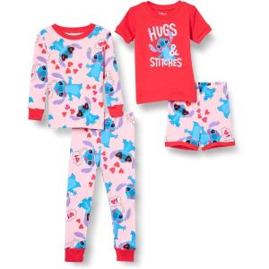 image:imageAmazon Essentials Disney  Marvel  Star Wars Babies Toddlers and Girls Pajama Set4piece Stitch Hugs