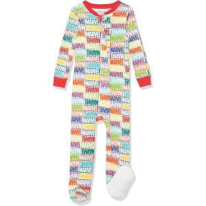 image:imageAmazon Essentials Disney  Marvel  Star Wars Unisex Babies Toddlers and Kids Footed Sleepers Zip Up Pajamas MultipacksMarvel Holiday Bricks