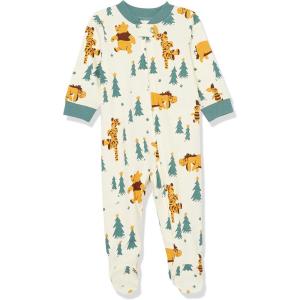 image:imageAmazon Essentials Disney  Marvel  Star Wars Unisex Babies Toddlers and Kids Footed Sleepers Zip Up Pajamas MultipacksPooh Holiday Forest  Sleep  Play