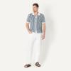 image:imageAmazon Essentials Mens RelaxedFit Short Sleeve ButtonDown Resort Knit Button Down ShirtDark Blue Stripe Knit