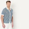 image:imageAmazon Essentials Mens RelaxedFit Short Sleeve ButtonDown Resort Knit Button Down ShirtDark Blue Stripe Knit