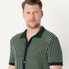 image:imageAmazon Essentials Mens RelaxedFit Short Sleeve ButtonDown Resort Knit Button Down ShirtDark Green Stripe Knit