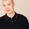 image:imageAmazon Essentials Mens SlimFit Cotton Pique Polo Shirt Short Sleeve CollaredBlack Thin Stripe